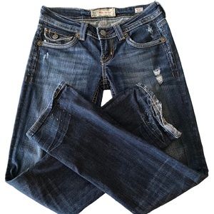 MEK Denim dark wash distresses size 27 jeans. Length 32. Excellent Condition.